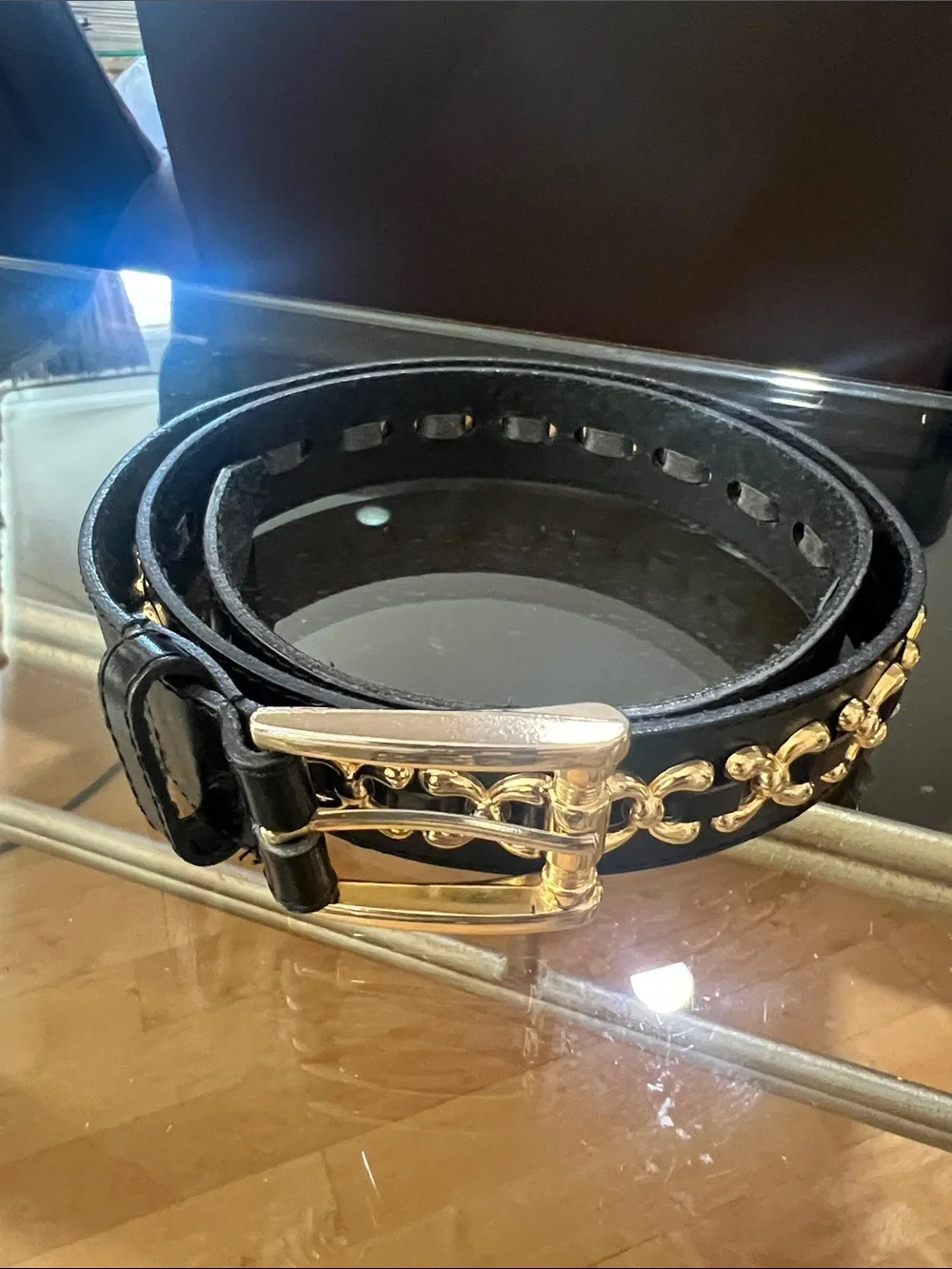 Men's Black  Belt with Gold Chain Detail